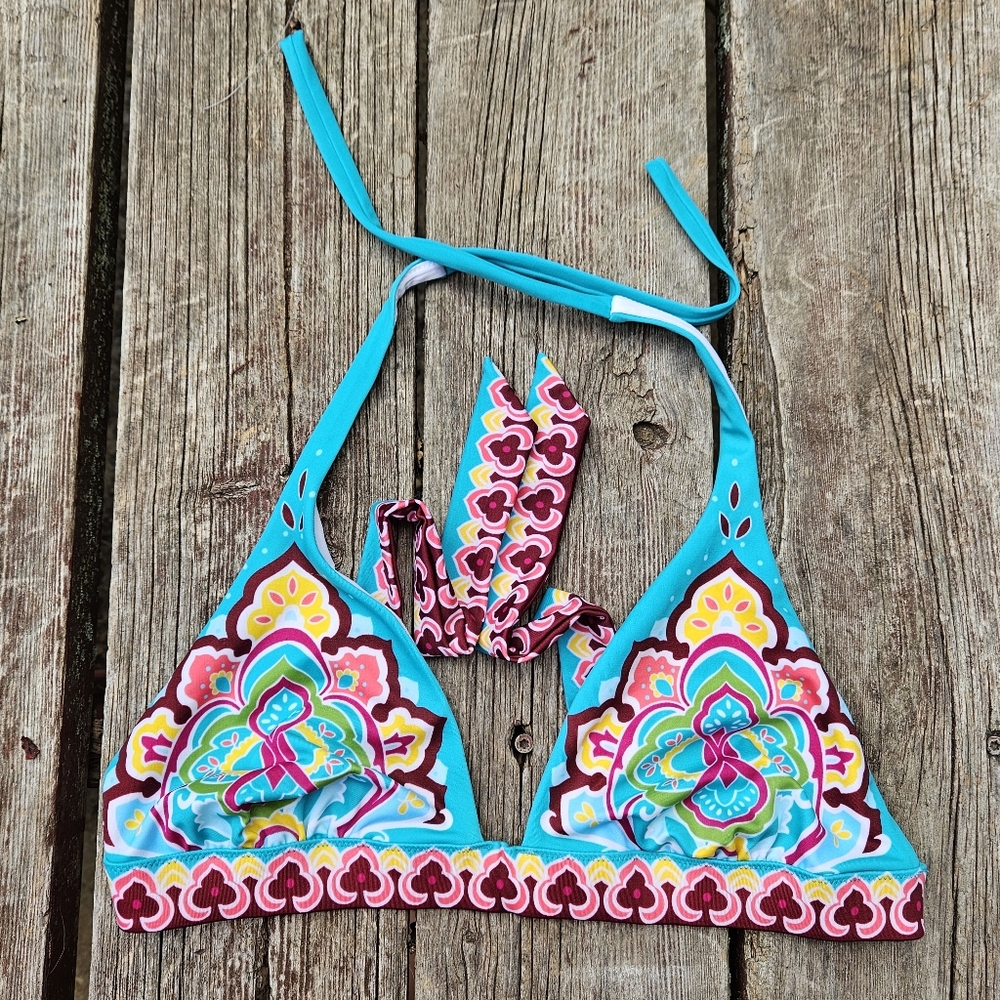 Victoria's Secret Bikini Top, Halter Size L Colorful